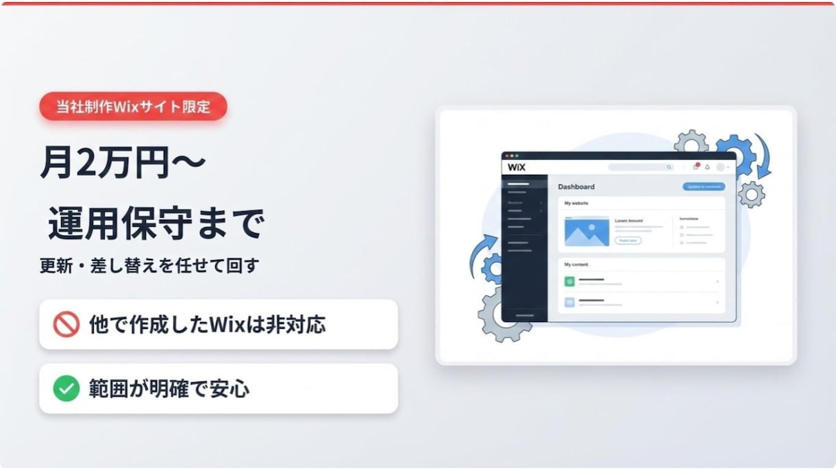 当方制作Wixのみ月2万で運用保守します 他作成Wixサイトは非対応（改修/リニューアル対応不可） イメージ2