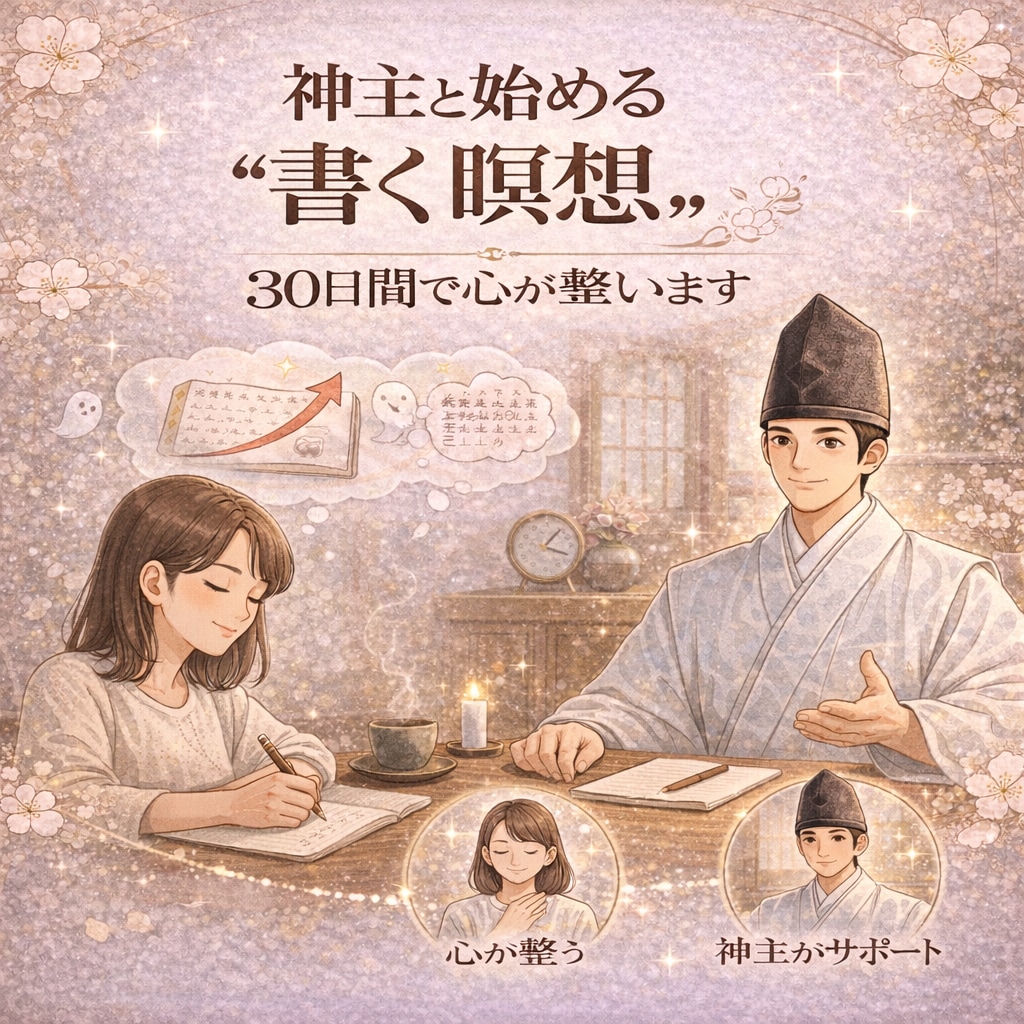 神主と始める"書く瞑想"｜30日間で心が整います 毎日ひとこと書く｜自己肯定感　自分なりの幸せをみつける イメージ1