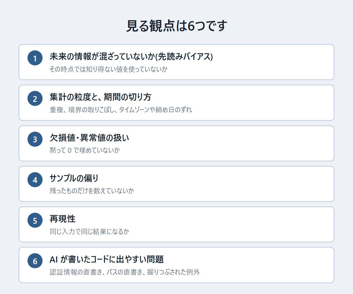 AIに書かせた集計・分析コードを点検します 動くかではなく、答えが合っているかを見ます イメージ2