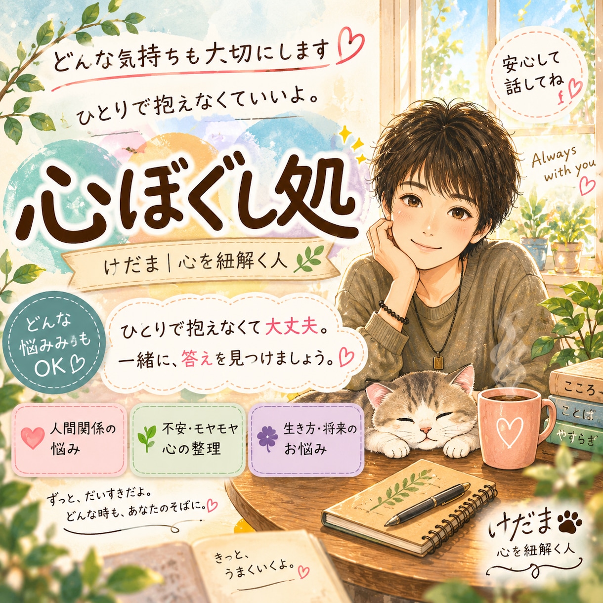 悩み相談｜誰にも言えない想い 静かにお聴きします 恋愛・家族・人間関係…否定せず丁寧に寄り添うテキスト相談 イメージ1