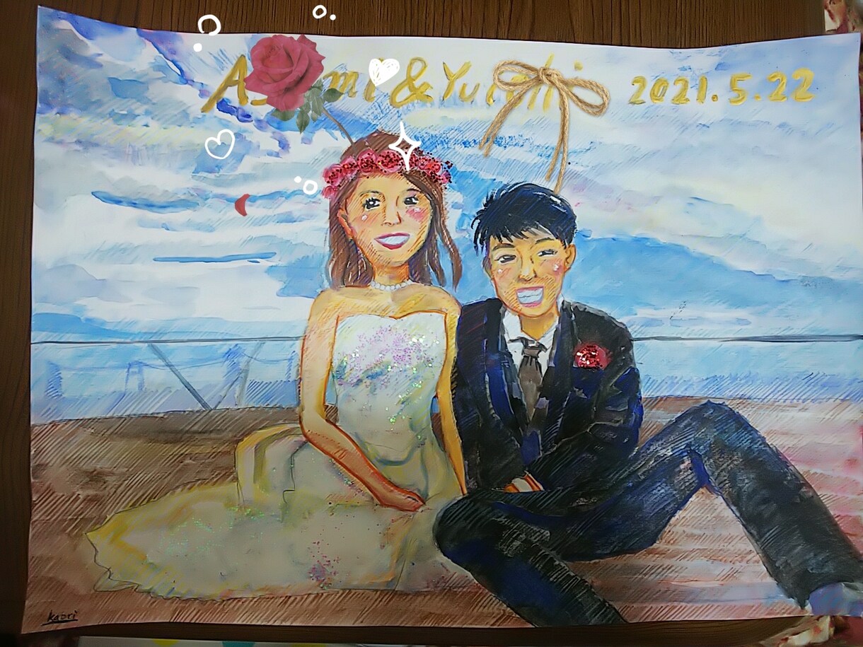 可愛い似顔絵ウェルカムボード描きます 売りはスピード最短1週間！ひとつひとつ大切にお作りしています イメージ3