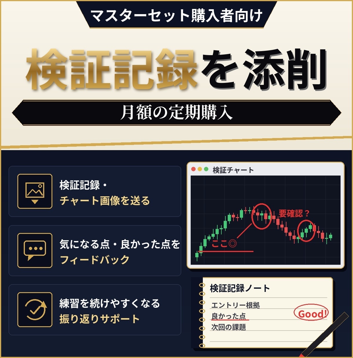 マスターセット購入者向け｜検証記録を添削します 練習の記録を週1回、振り返りサポートします イメージ1