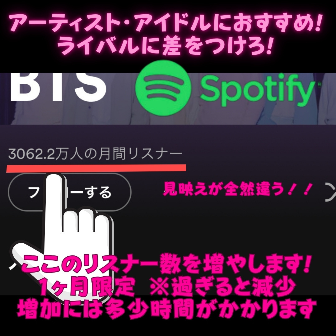 Spotify⚫︎マンスリーリスナー増やします アーティスト・アイドル必見！安心保証付！ イメージ2