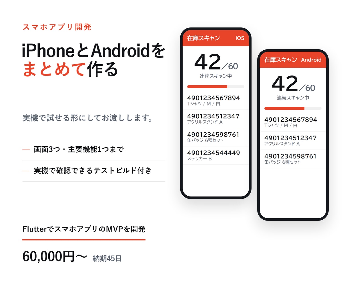 FlutterでスマホアプリのMVPを開発します 本格的に作る前に、動くアプリで反応を確かめられます イメージ1