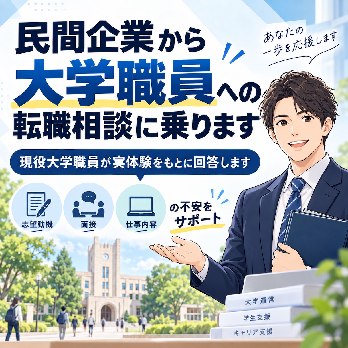 民間企業から大学職員への転職相談に乗ります 現役大学職員が実体験をもとに回答します イメージ1