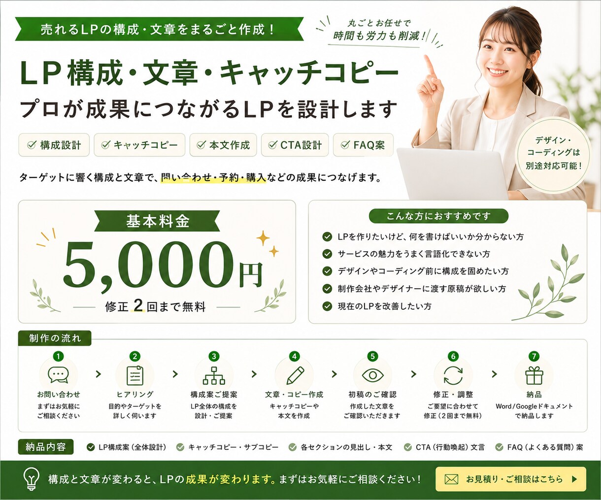 集客につながるLP構成・文章を作成します 何を書けばいいか分からない方も丸ごとお任せ イメージ5