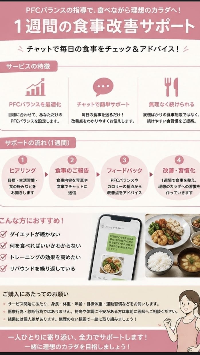 食事管理、運動で痩せる体を目指します 1ヶ月で−3キロ！食べながら理想の体へ イメージ3