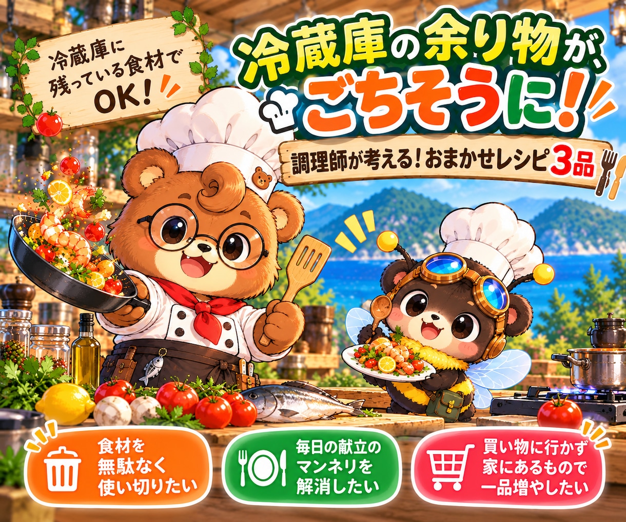 余った食材を元コックがお店の味のレシピに変えます 写真か食材リストを送るだけ｜今ある食材で3品提案 イメージ1