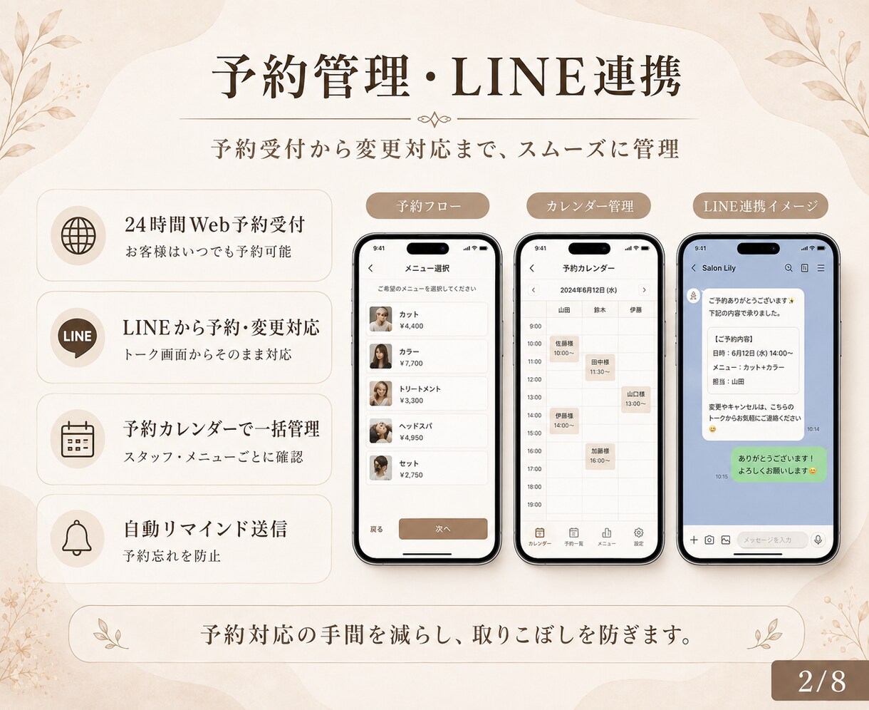 サロン向け予約システムを制作します 公式LINEから予約できるシステムを制作します イメージ2