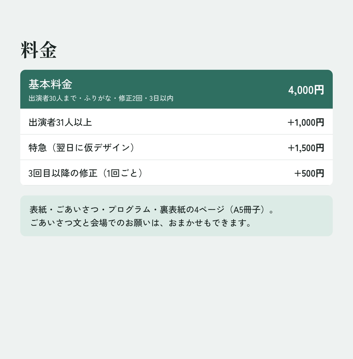 3日納品｜ふりがな付き発表会プログラム作ります 名簿を送るだけ。A4二つ折りの印刷用PDFを4,000円で イメージ5
