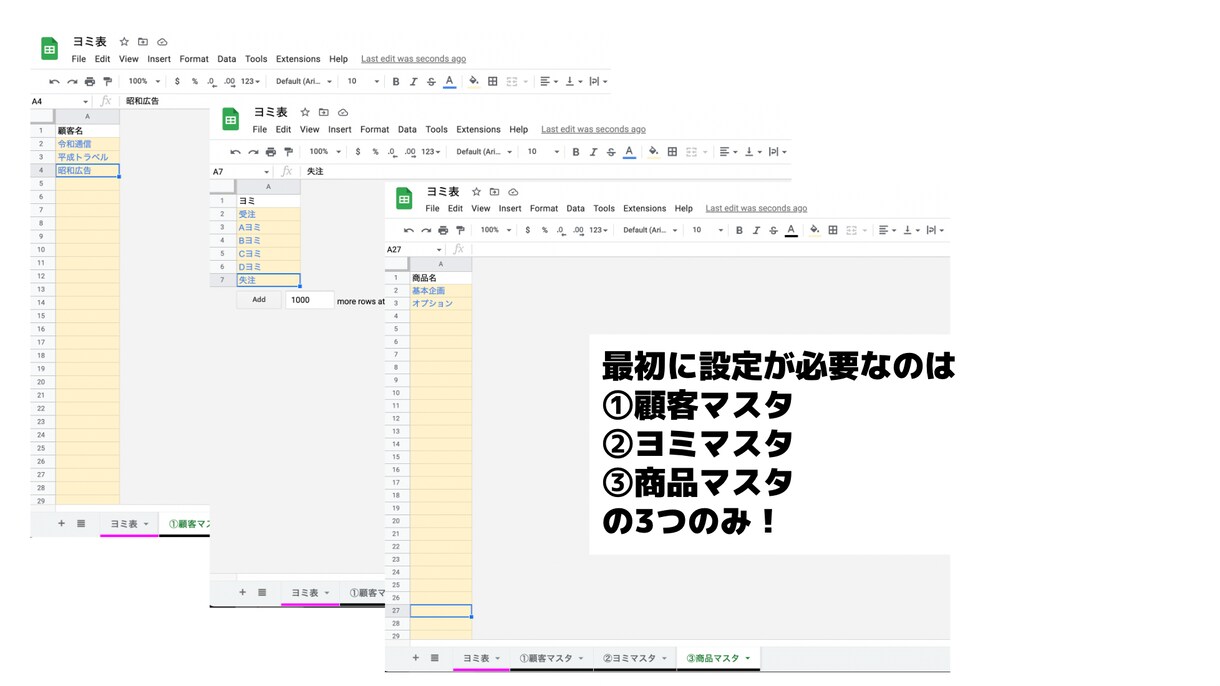 ヨミ表をgoogleスプレッドシートで作成します 営業が個人の受注成績を管理するのに使えるヨミ表を作成します。 イメージ2