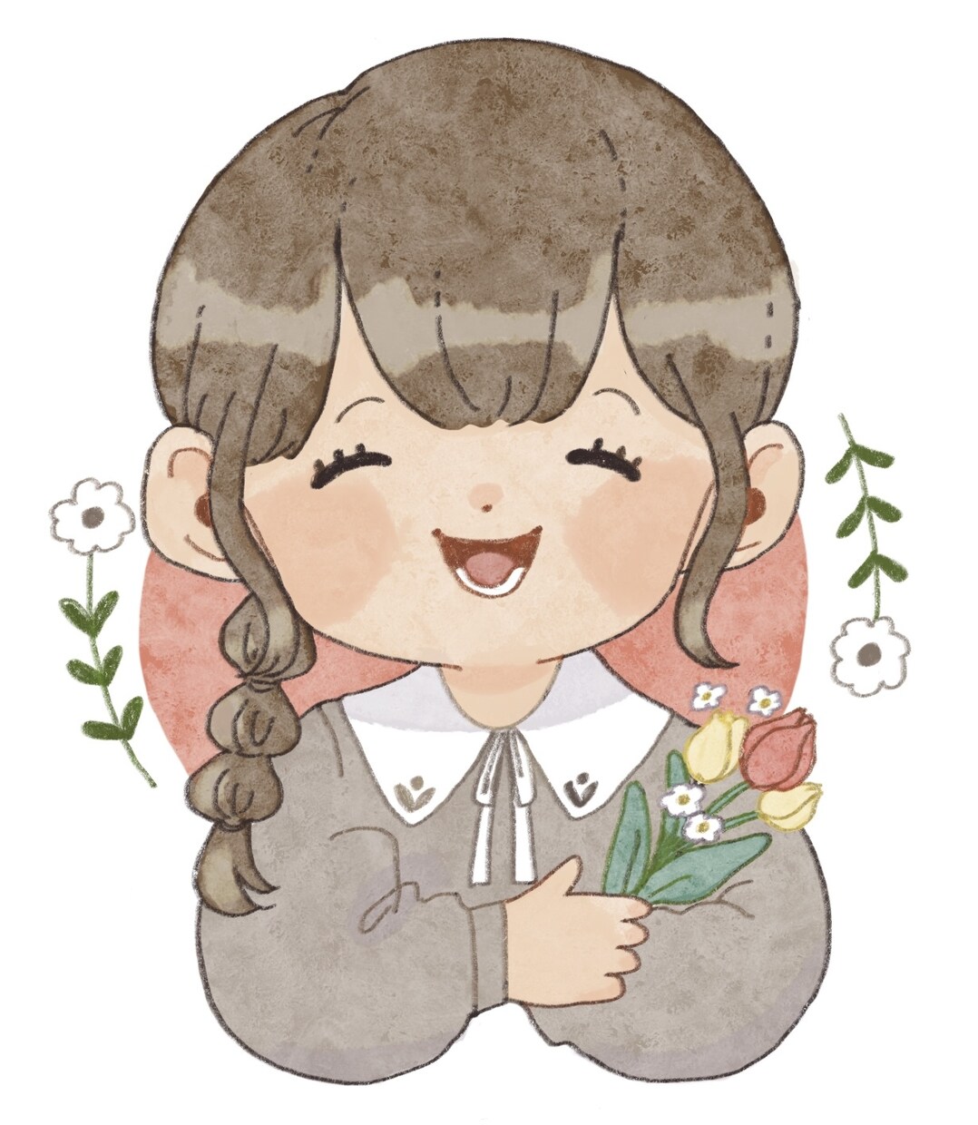 ナチュラルな雰囲気の似顔絵を作成します お花と一緒に柔らかい似顔絵はいかがですか？アイコンにも！ イメージ2