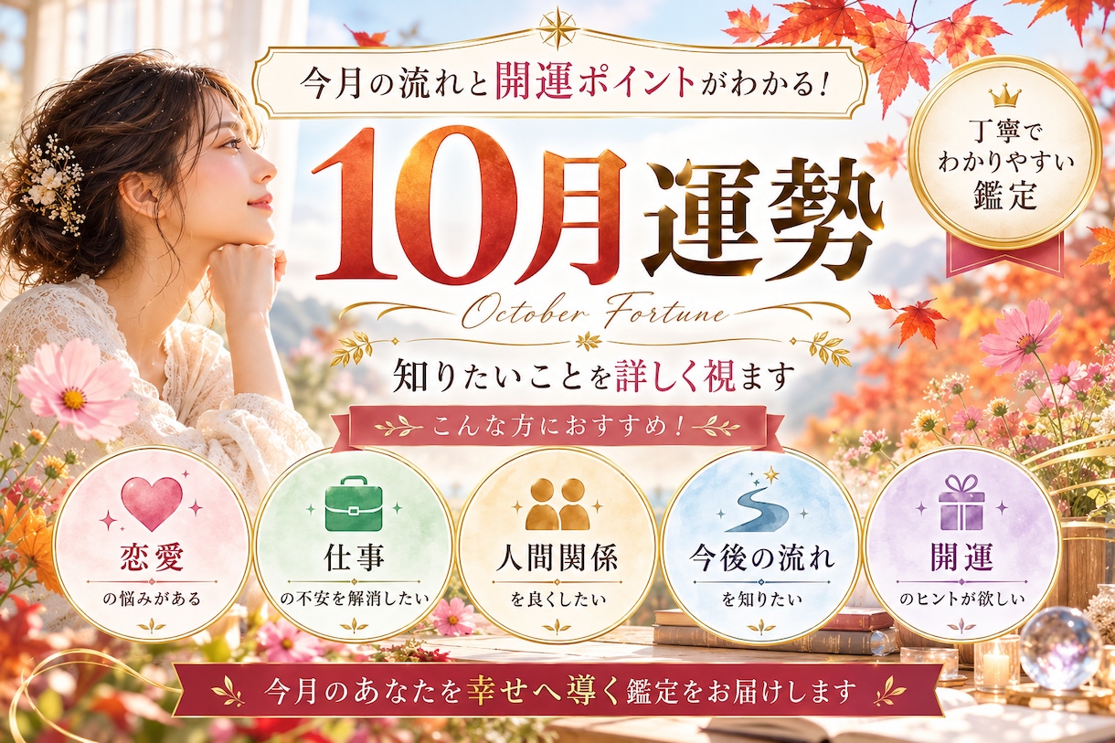 10月運勢鑑定｜知りたいことを詳しく視ますます 10月の運勢と気になることを鑑定します イメージ1