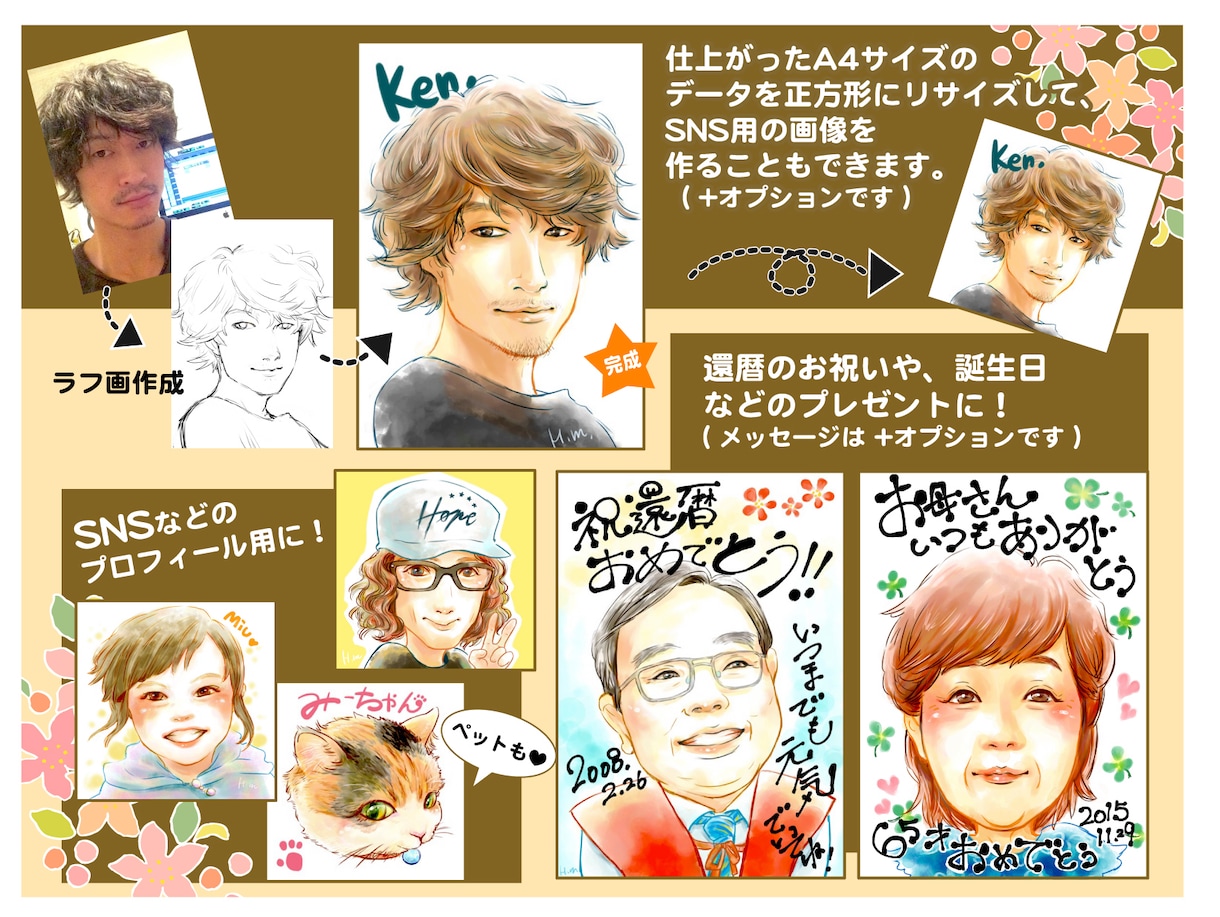 デジタル画水彩タッチで、キレイな似顔絵描きます 記念日のプレゼント、SNS用などのプロフ画像などにオススメ！ イメージ3