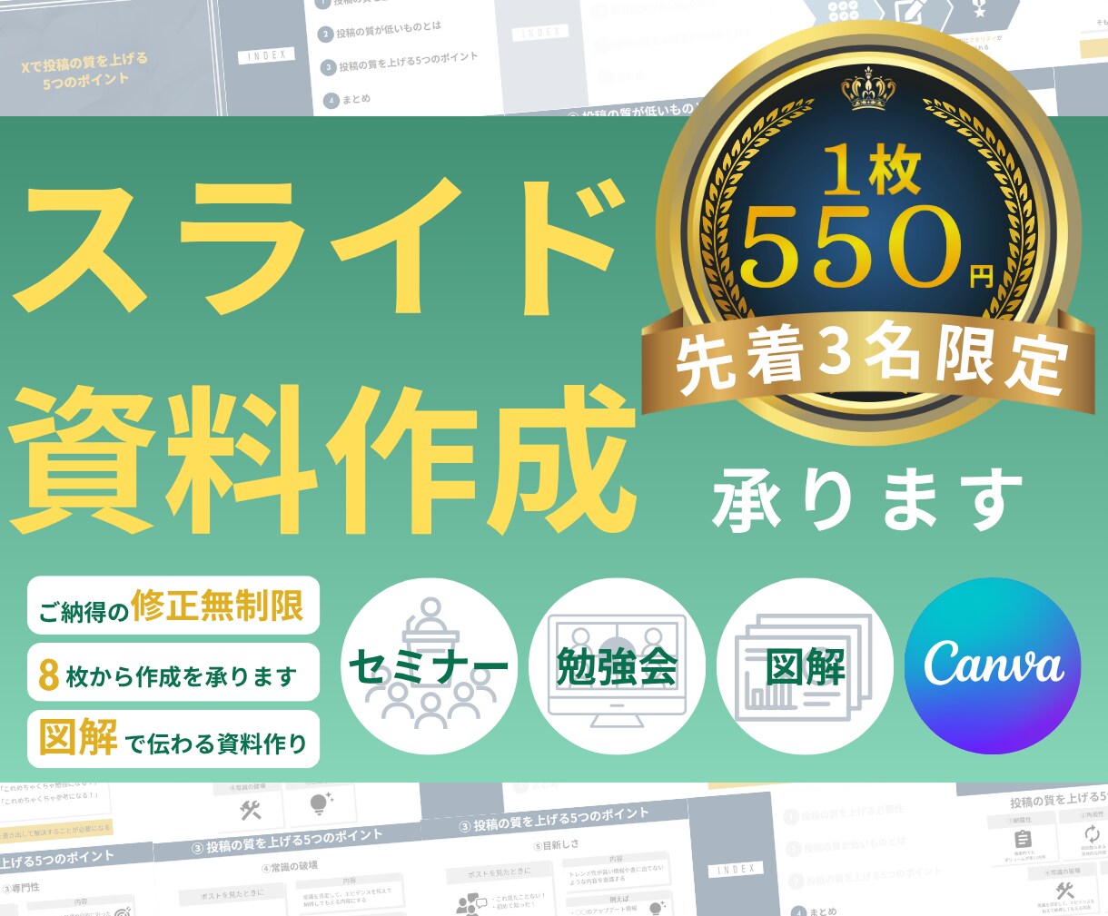 図解で伝わるスライド資料作成承ります 【3名様限定1枚550円～】制作させていただきます。 イメージ1