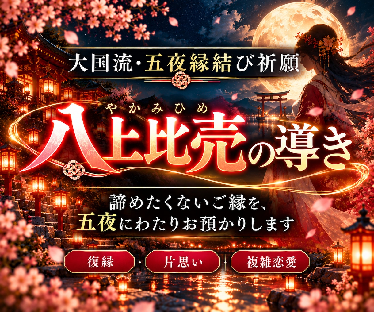 諦めたくないご縁を五夜にわたりお預かりします 五夜縁結び祈願《八上比売の導き》｜復縁・片思い・複雑恋愛 イメージ1
