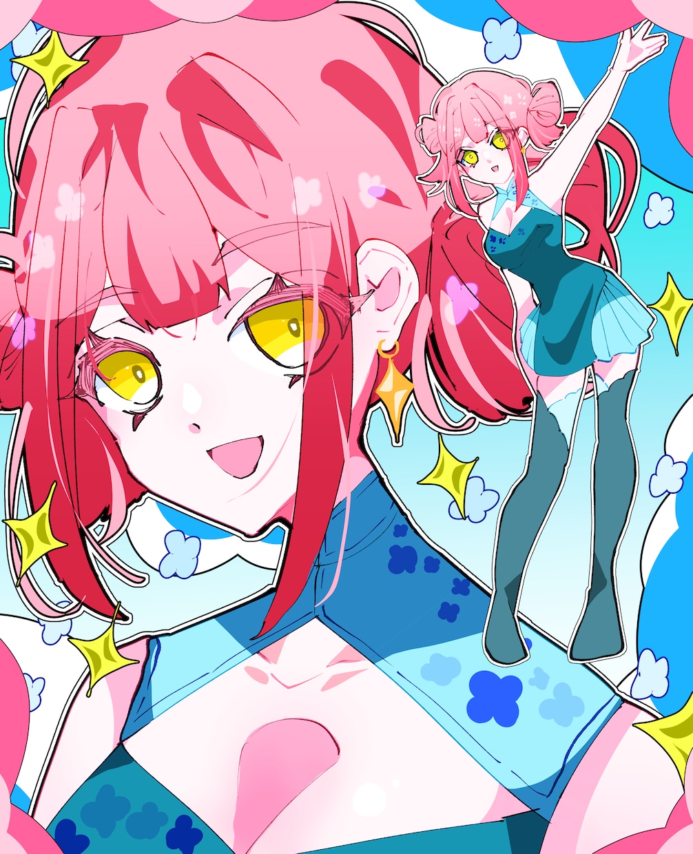立ち絵＆顔アップ一枚のイラストに詰め込んで描きます キャラクターの立ち絵と顔アップ一枚のキャンバスに描きます！ イメージ1