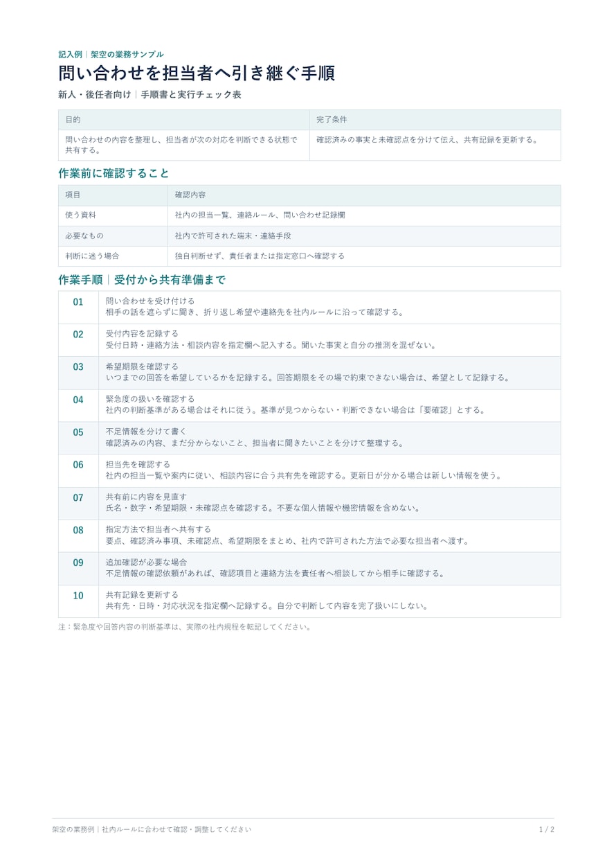 新人向け手順書とチェック表をメモから作成します 新人向け手順書とチェック表を作成｜A4 3ページまで イメージ2