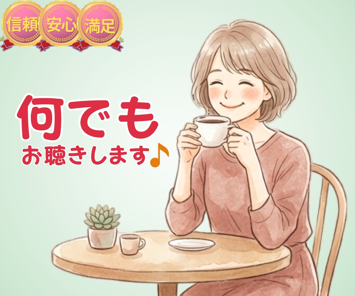 今すぐ話したい！人に言えないお悩みじっくり聴きます 家族、仕事、恋愛…どんな心のモヤモヤも否定なしで受けとめます イメージ1
