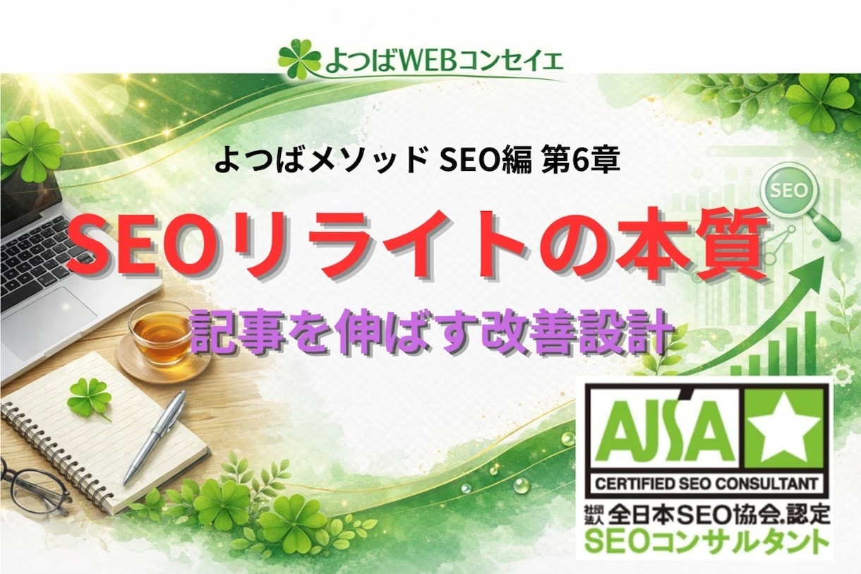 SEOで成果を伸ばす改善手順について解説します SEOリライトの本質｜記事を伸ばし続ける改善設計 イメージ1