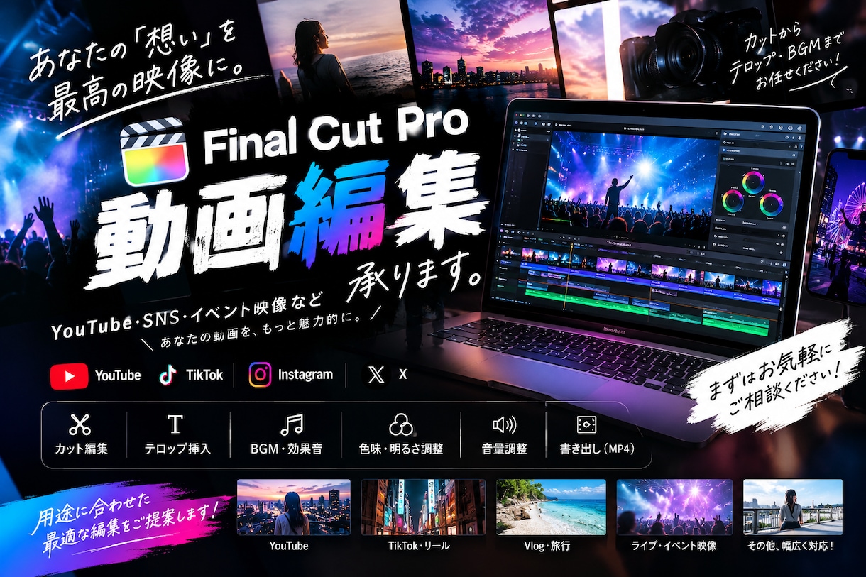 YouTube・SNS等の動画編集します 見やすく、テンポよく、伝わる動画に編集します！ イメージ1
