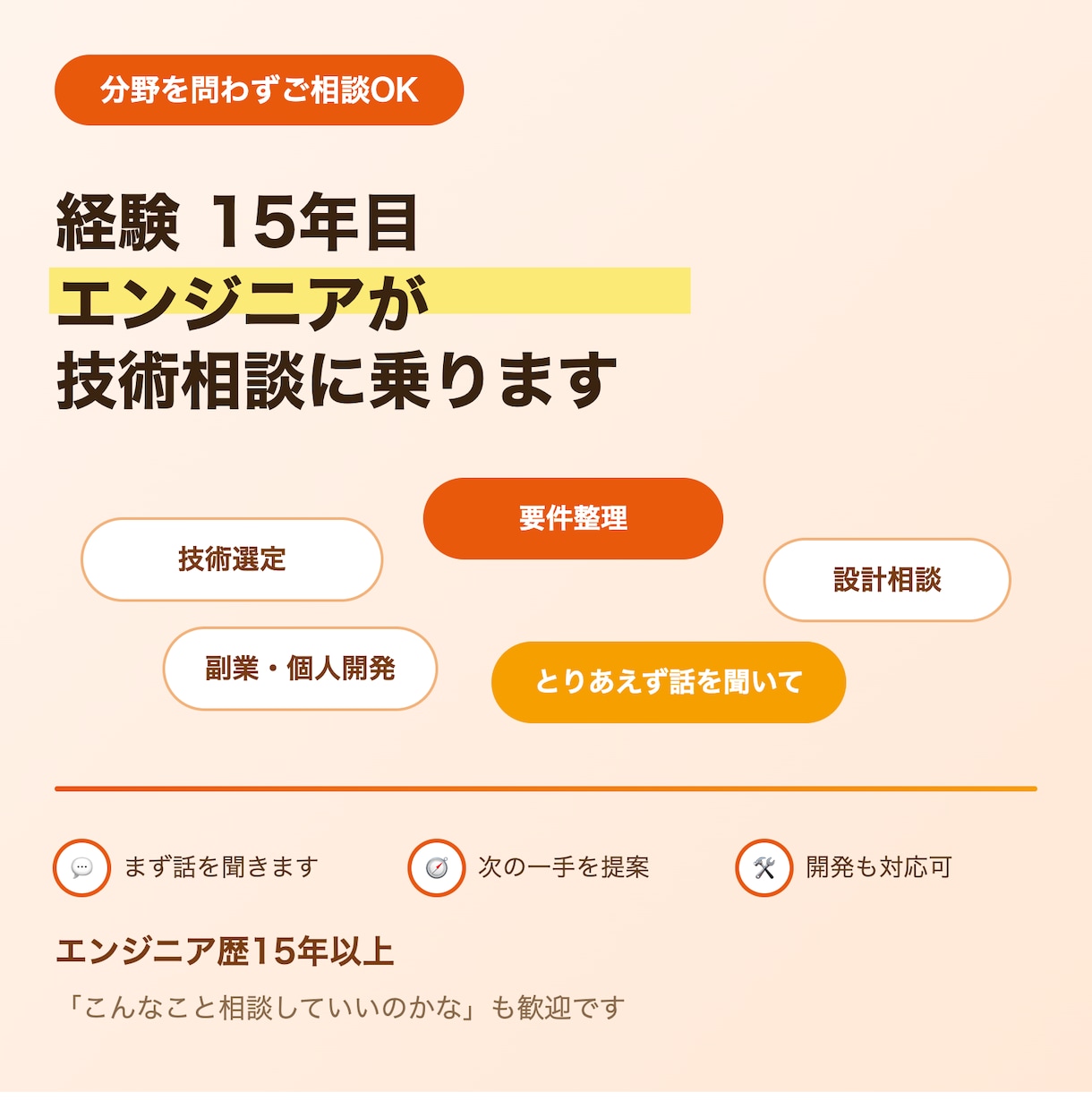15年目エンジニアが技術相談に乗りますます 分野を問わず気軽にご相談ください イメージ1