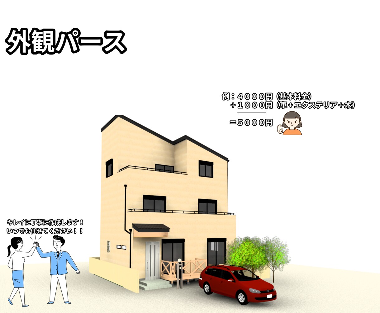 最短１日で外観、内観イメージパース作成します 家づくりのイメージパース、マイホームデザインをイメージ化！！ イメージ1