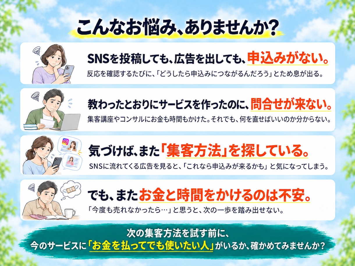 集客する前に、「売れるかどうか」が確かめられます 集客にムダな時間をかけなくて済む！買いたいテスト実践サポート イメージ3