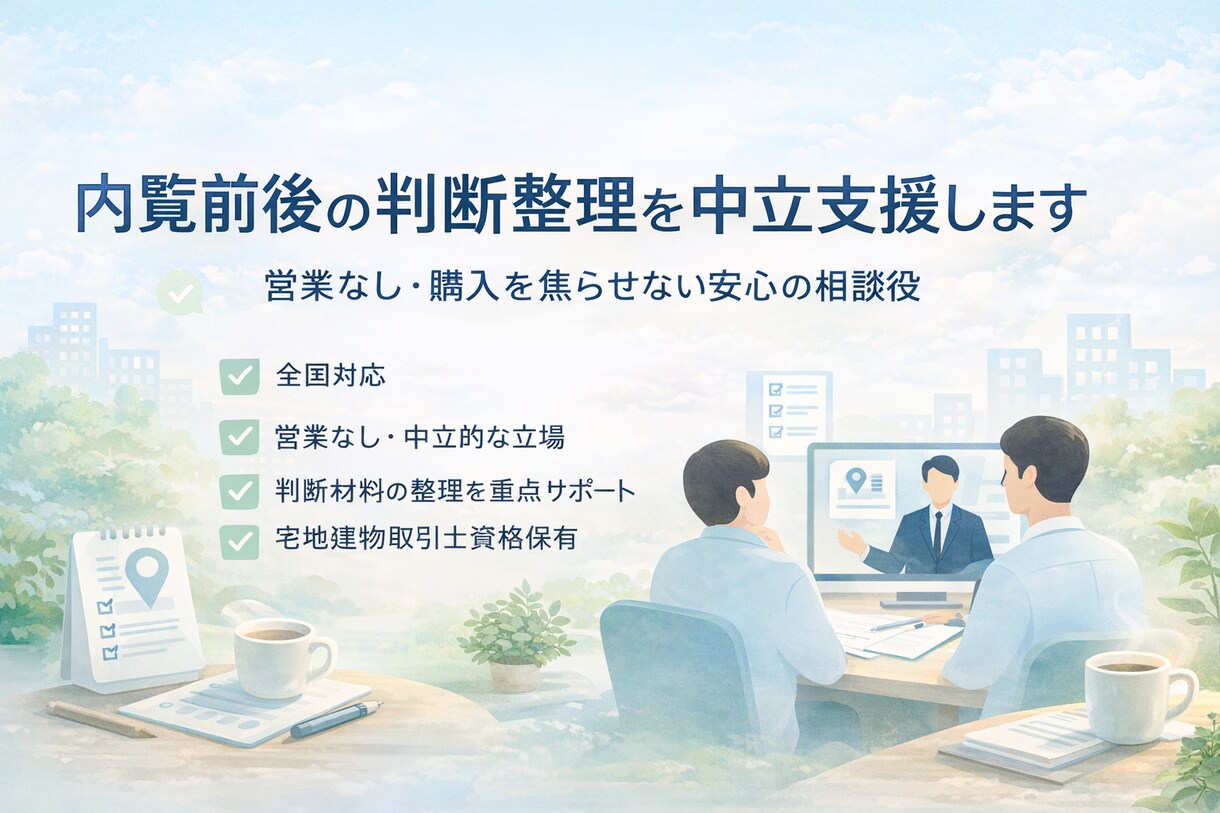 営業なし不動産相談！内覧前後で購入判断を整理します 内覧前後セット｜宅建士が中立視点でサポート イメージ1