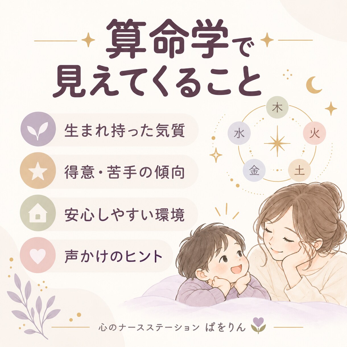 不登校・行き渋りの子どもの気質を算命学で鑑定します わが子の「なんで？」が少しわかる、子育ての見方を増やします イメージ3