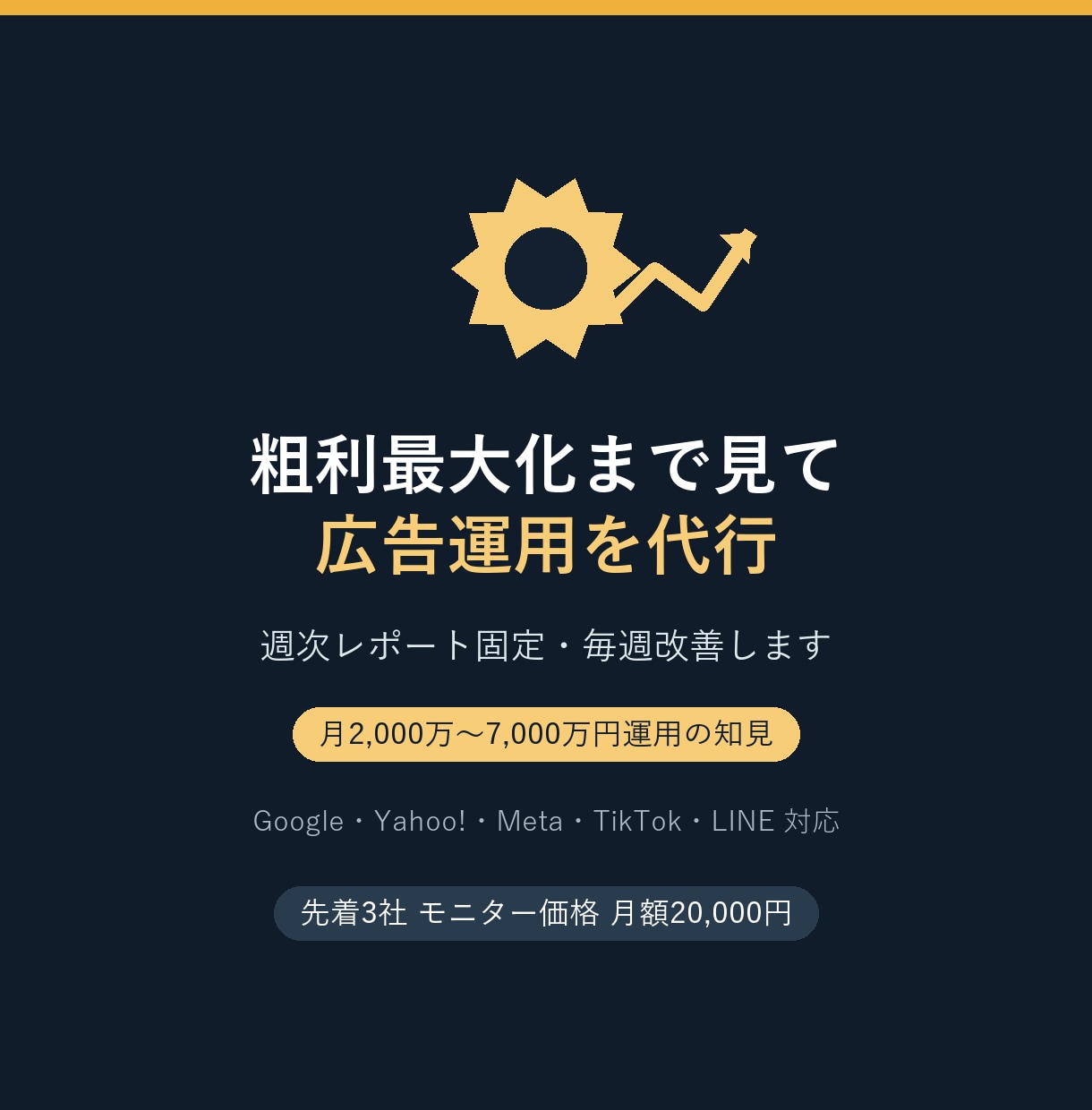 粗利最大化まで見て広告運用を代行します 広告費だけでなく、事業の粗利最大化まで見て改善します イメージ1
