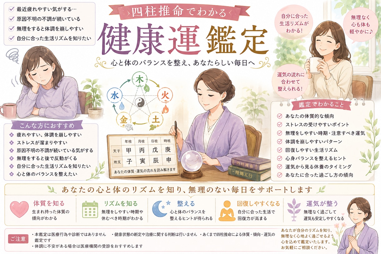 体調の傾向を鑑定します 最近の不調の原因と心身バランスを読み解きます イメージ1