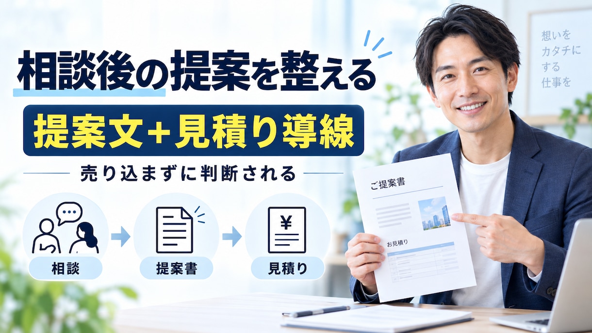 相談後の提案文と見積り導線を整えます 検討で止まる原因を診断し提案一式を納品 イメージ1