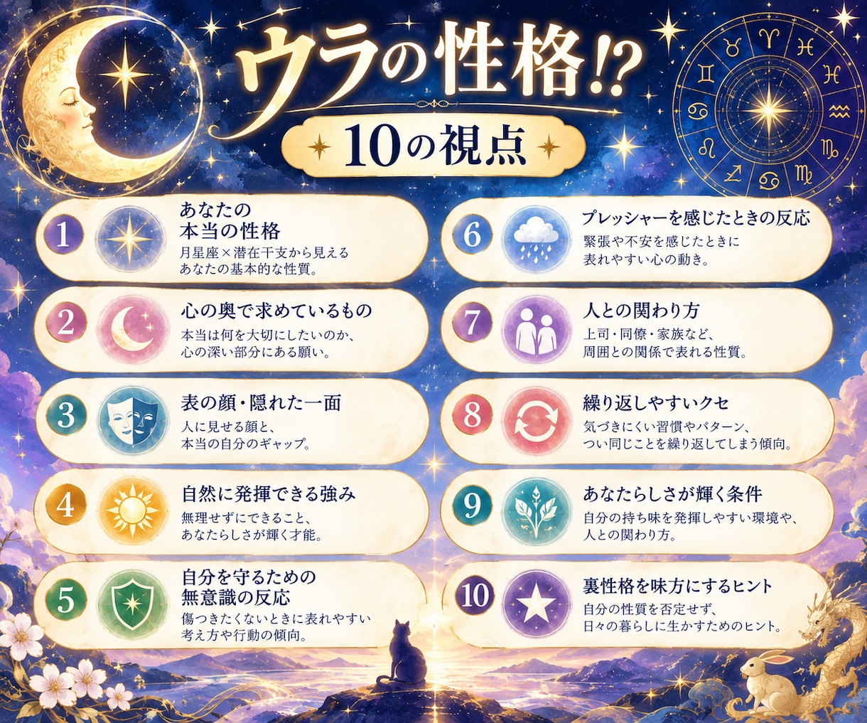 ウラの性格！？「月星座」×「潜在干支」で占います 私も知らない私...意外な一面を１０の視点から読み解きます。 イメージ2