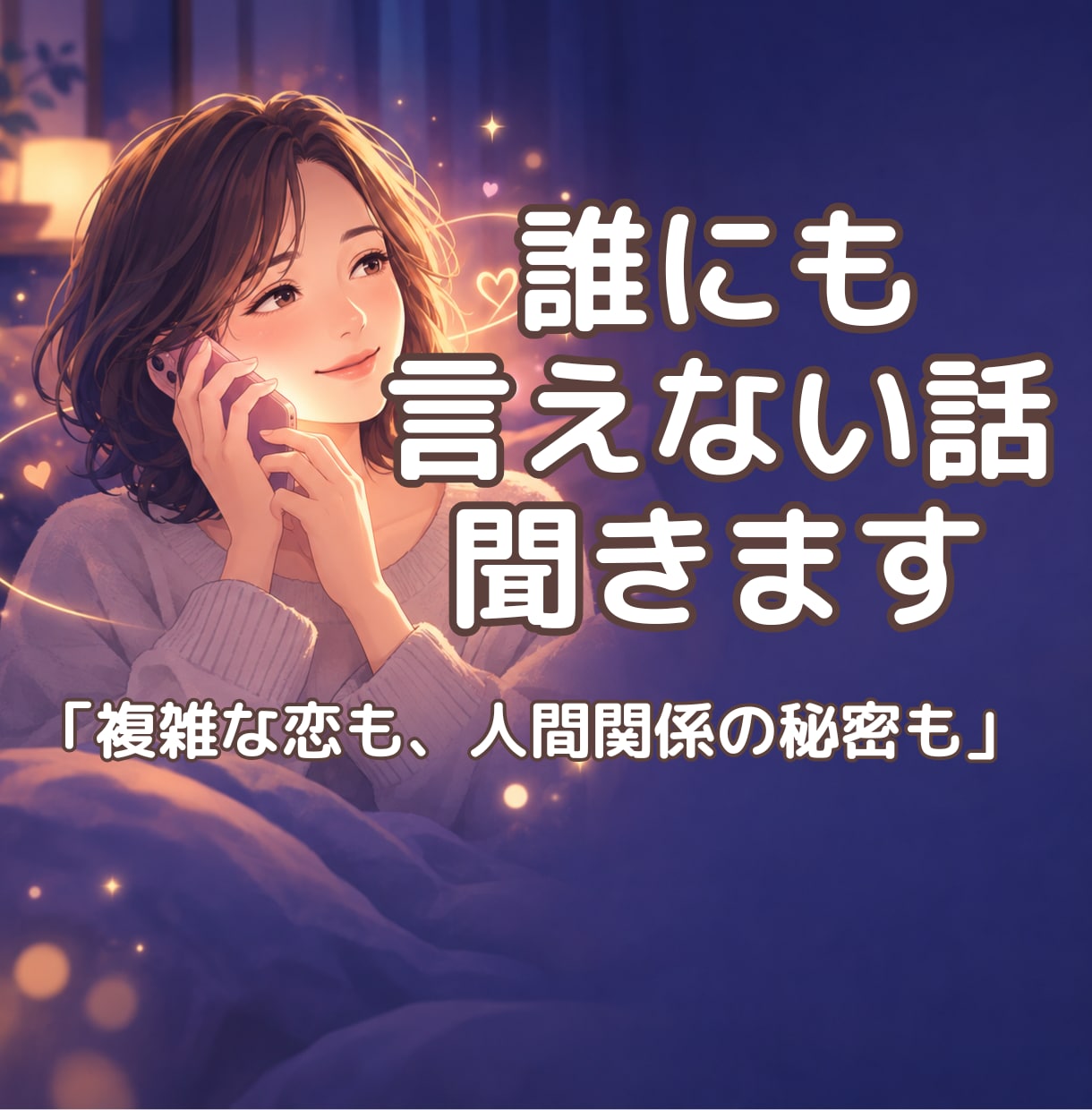 複雑恋愛・人間関係の悩み聞きます 誰にも言えない秘密や愚痴、電話でそっと受け止めます イメージ1