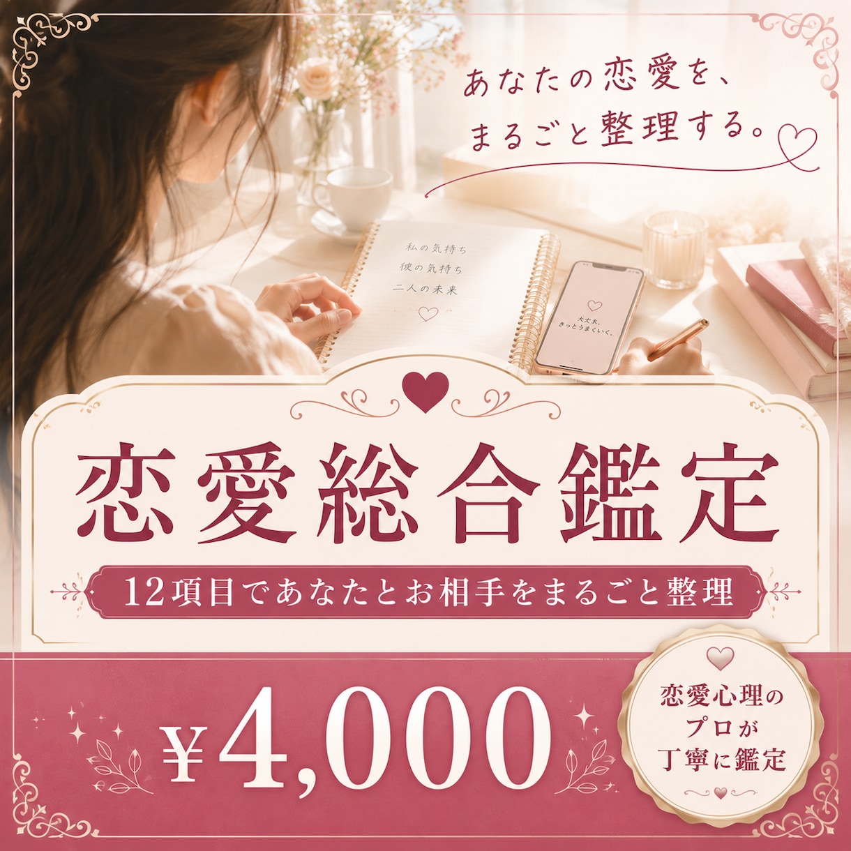 恋愛を総合的に丁寧に鑑定します あなたとお相手の相性・関係を12項目でまるごと整理します イメージ1