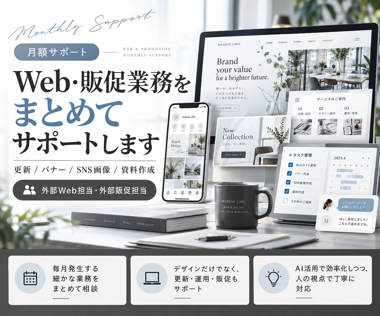 月額|外部Web・販促担当をします 「ちょっとお願いしたい」を、毎月気軽に頼める外部Web担当 イメージ1
