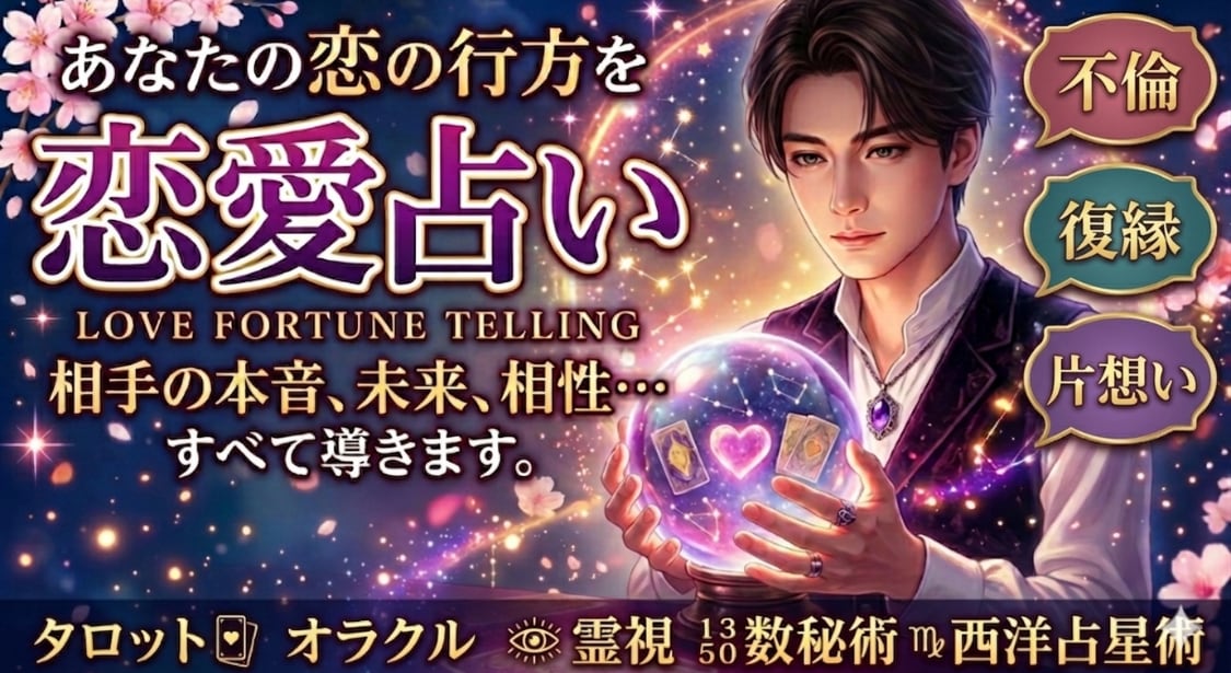 恋の行方、復縁、片思い、恋愛における悩みを占います 不安な日々から抜け出したいあなたへ、今一番欲しい言葉を。 イメージ1