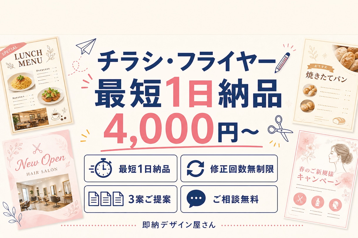 即納OK｜修正無制限｜両面同一価格でお作りします 即納OK｜修正無制限｜A4チラシ（片面・両面同一価格） イメージ1