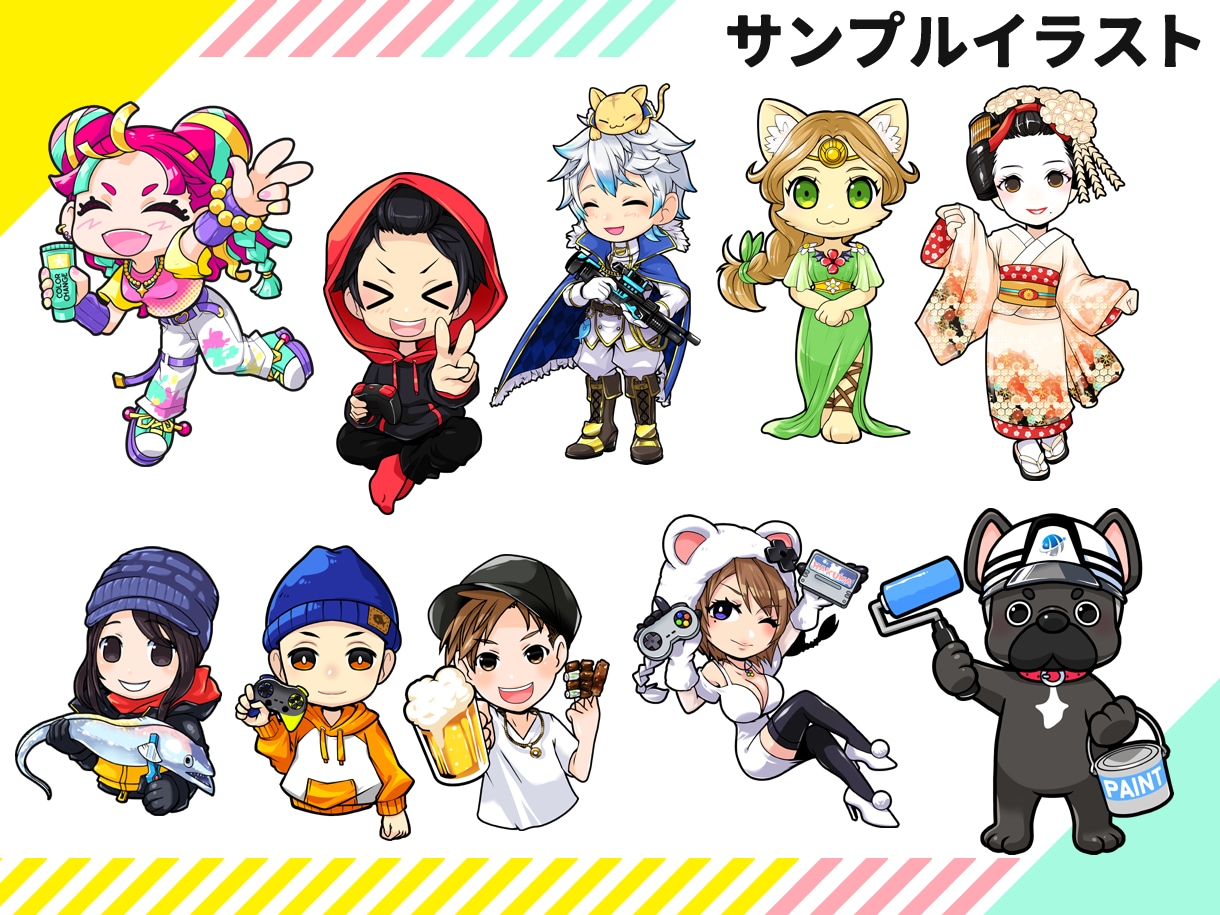 商用費込み！人、動物などのアイコン描きます 1.5～3頭身、男性でも使いやすいちびキャライラストです。 イメージ2