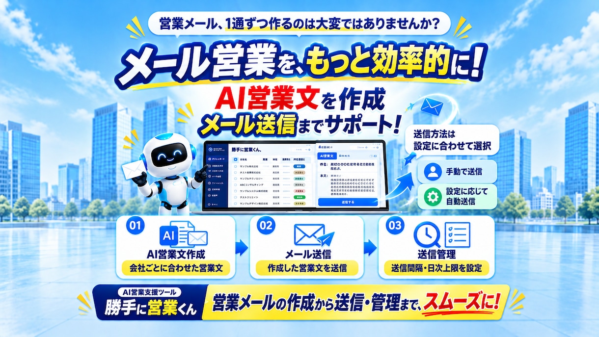 AI営業支援ツールを1週間お試しいただけます 営業先探しからメール営業・フォーム営業まで効率化！ イメージ5