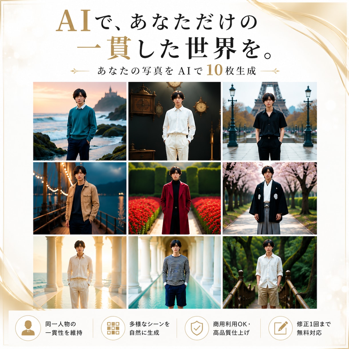 AIでプロ品質の写真を制作します 撮影不要・低コストで自然な本人写真をお届け イメージ1
