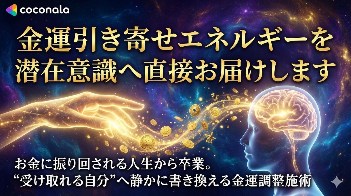 金運引き寄せエネルギーを潜在意識へ直接お届けします お金に振り回される人生から卒業。受け取れる自分へ金運調整施術 イメージ2
