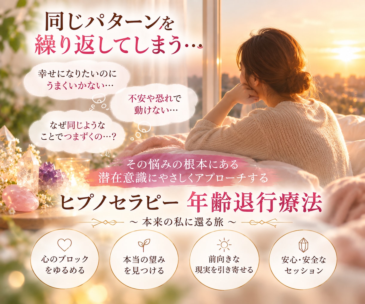 ヒプノセラピーのセッションで年齢退行療法をします 忘れていた心の声に耳を傾け、自分自身と向き合う時間 イメージ2