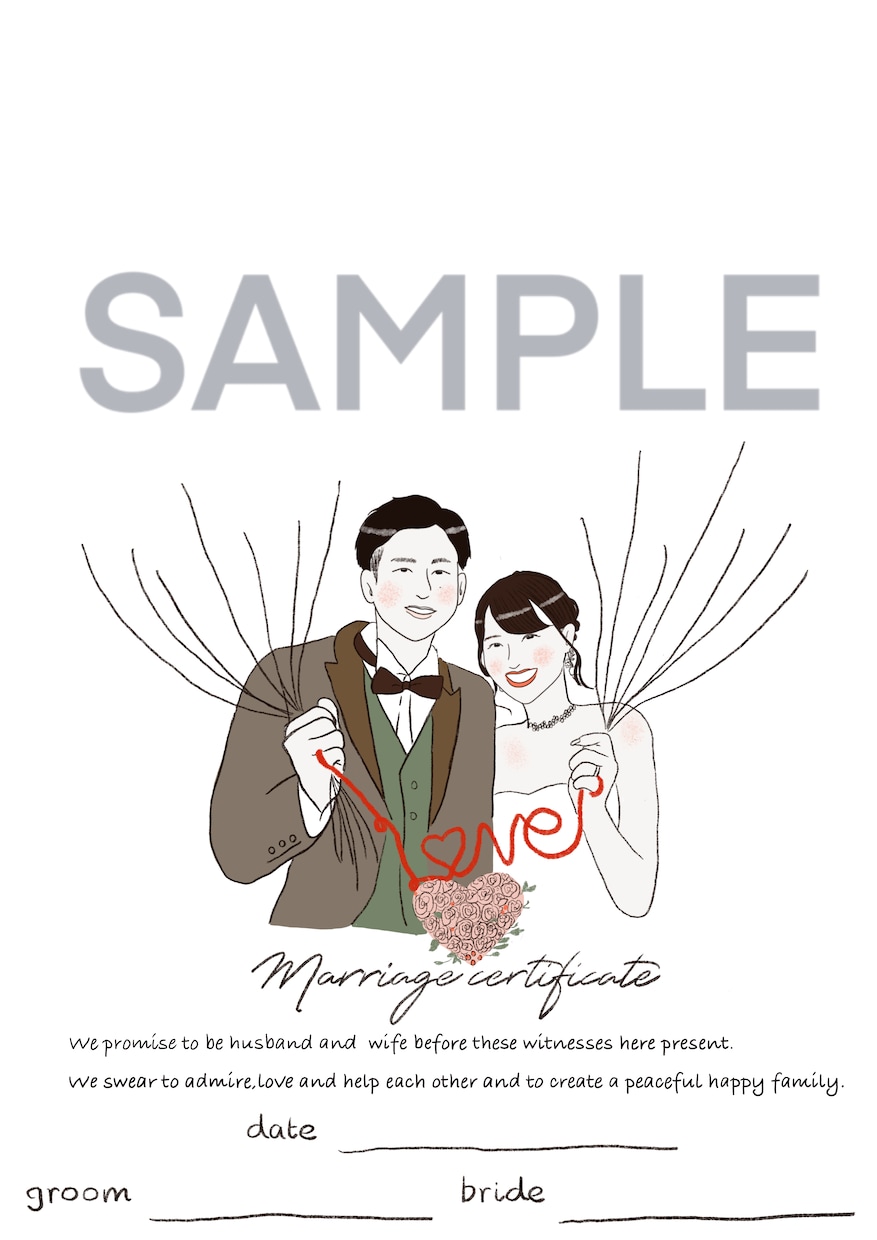 似顔絵入りのウェディングツリーを作成します 説明書付き！世界に一つだけの結婚証明書 イメージ4