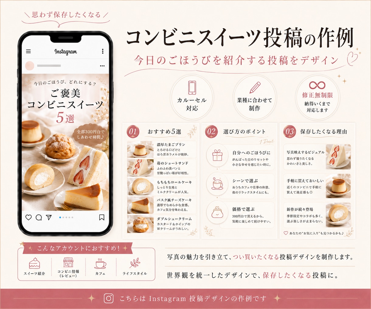 Instagram投稿画像をデザイン制作します 修正無制限｜美容・飲食・旅行・サービス紹介など幅広く対応 イメージ4
