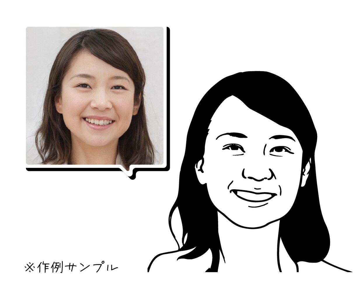 名刺にオススメ! ゆる〜いモノクロ似顔絵作成します 拡大縮小時に劣化のない、ベクターファイル形式でお届け イメージ4