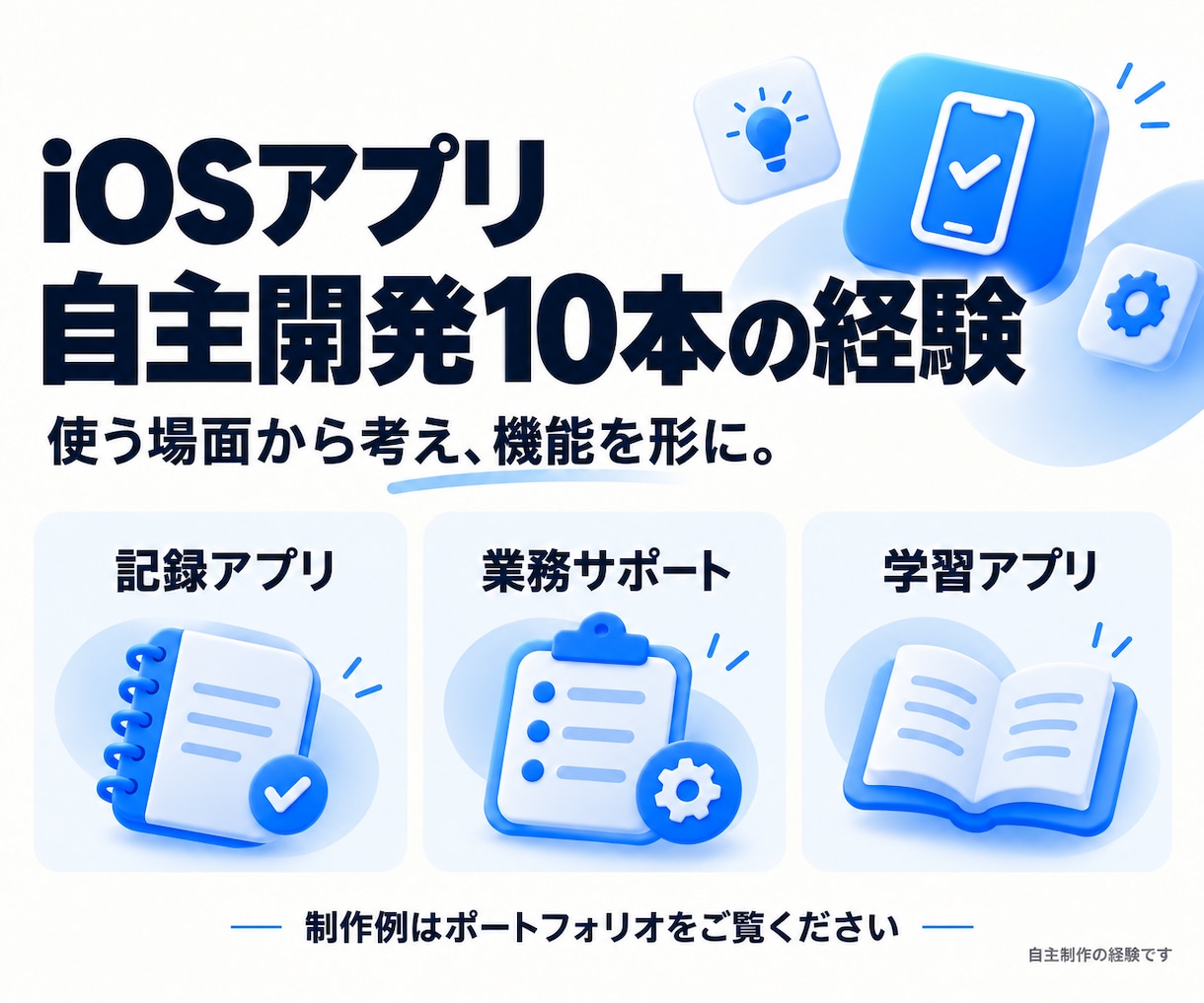 個人・小規模事業向けiOSアプリを開発します 自主開発10本の経験を、あなたのアプリづくりに イメージ5