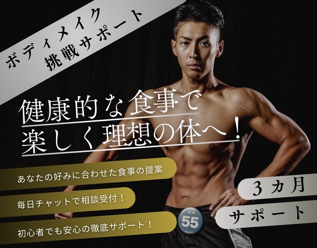 3ヶ月フィジーク競技者がボディメイクサポートします 食事•トレーニングメニュー作成で目標を達成 イメージ1