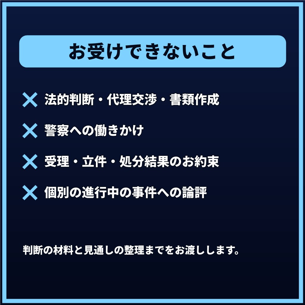 被害届を出すべきか迷っているあなたへ7日間応じます 【最長1週間】まだ相談できていない方も、損害賠償に迷う方も イメージ4